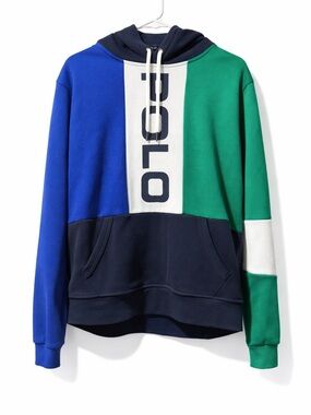 Polo Ralph Lauren Navy, White & Green Colorblock Hoodie with Drawstring